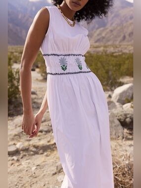 NEW Pearl by Lela Rose Cotton Poplin Embroidered Midi Dress